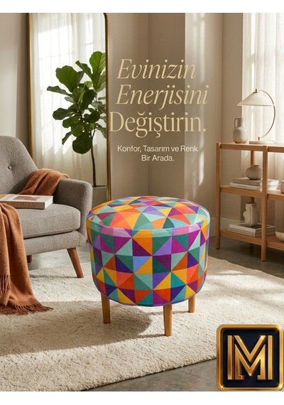 Diday Gökkuşağı Puf F Trend Puf Koltuk Puff Bench Dekoratif Bohem Doğal Gürgen Ayak Amaçlı Bahçe Balkon Çok Renkli