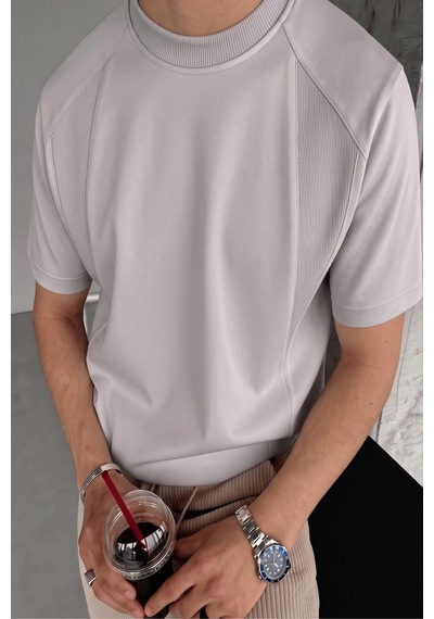 Genius Store Erkek Tişört Basic Bisiklet Yaka Tişört Rahat Kesim Dökümlü Günlük Spor Tshirt Gri