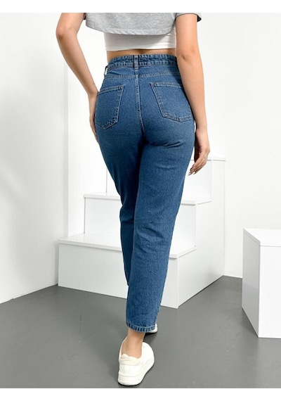 Açık Mavi Kadın Mom Jean Yüksek Bel Kot Pantolon Anna Model 001