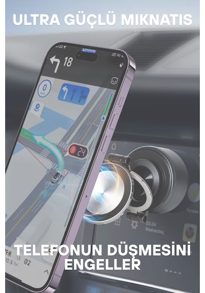 Wearfitpro Magsafe Özellikli Güçlü Mıknatıslı Vantuz Telefon Tutucu Ev Araç Her Zemine Uygun Telefon Tutucu Siyah