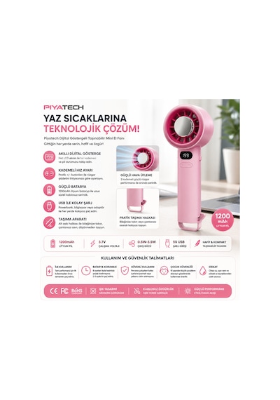 Dijital Göstergeli Mini El Fanı Taşınabilir Usb Şarjlı Cep Vantilatörü Zb171