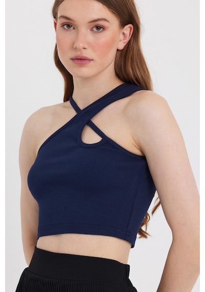 Quhox Kadın Askılı Crop Kaşkorse Lacivert