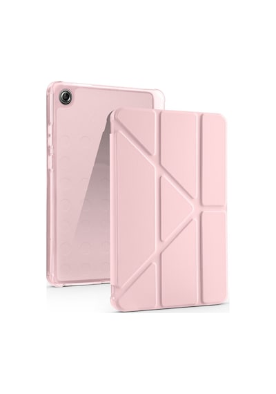 Lenovo Tab One 8.7 2025 Tb-305fu Uyumlu Kalem Bölmeli Dönebilen Üçgen Standlı Tri Folding Tablet Kılıfı - Rose Gold - T41659