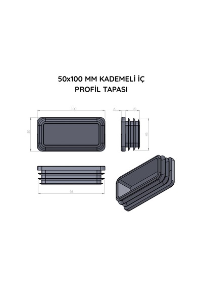 Cateksss 50x100 Mm Kademeli İç Profil Tapası Ral7016 - 46 Lı Paket Siyah