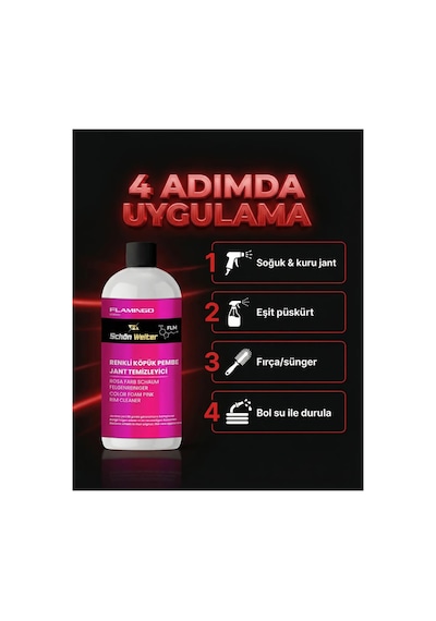 Araç Oto Pembe Jant Temizleyici - Renkli Köpük Sprey 500ml Flamıngo