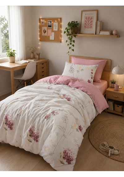 Mystory Home Lastikli Çarşaflı Tek Kişilik Nevresim Takımı Viola