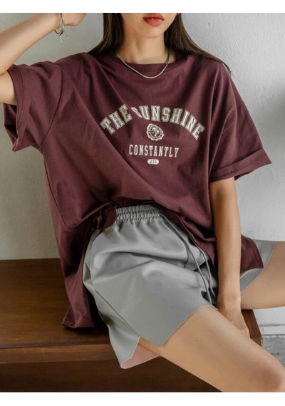 Flood Of Style Kadın Kahverengi The Sunshine Baskılı Bisiklet Yaka Oversize T-shirt