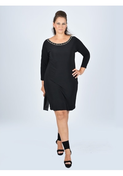 Nidya Moda Büyük Beden Düz Elbise-4002S Çok Renkli