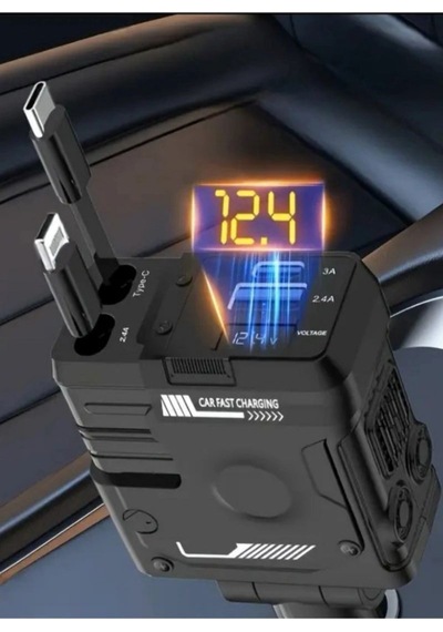 Araç Çakmaklık Çoklayıcı 2 Usb + Type-c Hızlı Şarj Voltmetreli 12v 24v Uyumlu