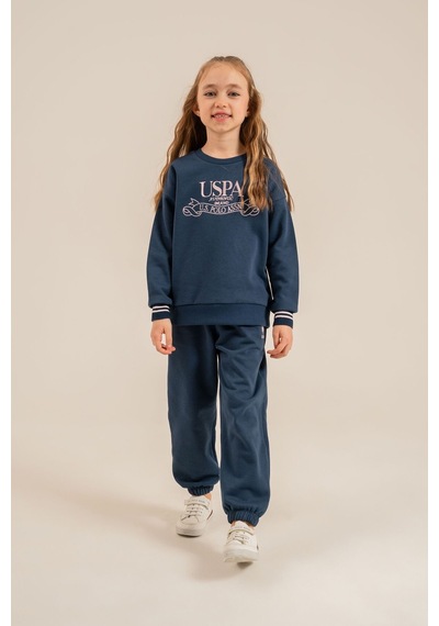 U.S. Polo Assn. Kız Çocuk Nakışlı Mavi Uzun Kol Eşofman Takımı Us2705-c-v1 Mavi