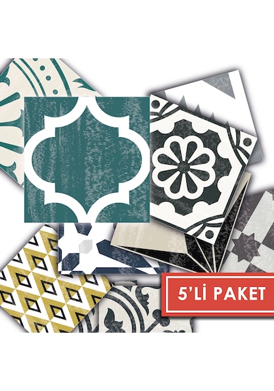 Kendinden Yapışkanlı Retro Yeşil Desenli Pvc Karo 10x10 Cm 5 Li Paket