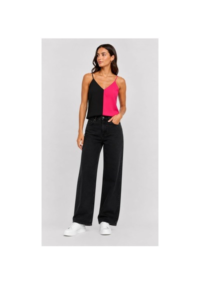 Onno Style Women Kolsuz Askılı V Yaka Triko Kadın Bluz Pembe Siyah