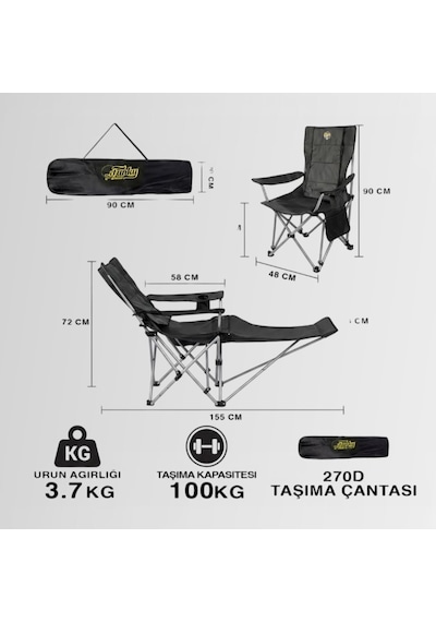 Funky Chaırs Lazy 4 Yatabilen Kamp Sandalyesi Antrasit