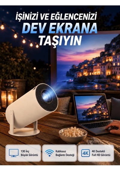 Full Hd 4k Destekli Akıllı Projeksiyon 130 İnç Ekran, Uzun Ömürlü Ampul Ve Çoklu Giriş 36294538