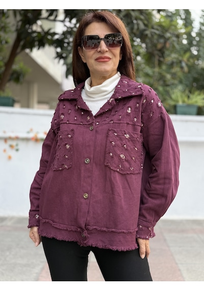 İtalyan Pullu Gabardin Ceket Bordo 50 Bedene Kadar