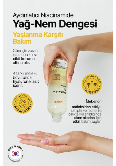 Yeppda %3 Niacinamide İçeren Aydınlatıcı Vegan Tonik Yeppda Niacinamide %3 Water Toner 200ml