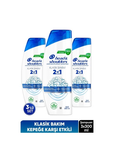 Klasik Bakım 2'si 1 Arada Kepek Karşıtı Şampuan 300 Ml X 3 Adet