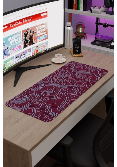 Bordo Mavi 70x30 Xl Taraftar Gaming Oyuncu Mouse Pad Kaymaz Taban Büyük Fare Altlığı Topography