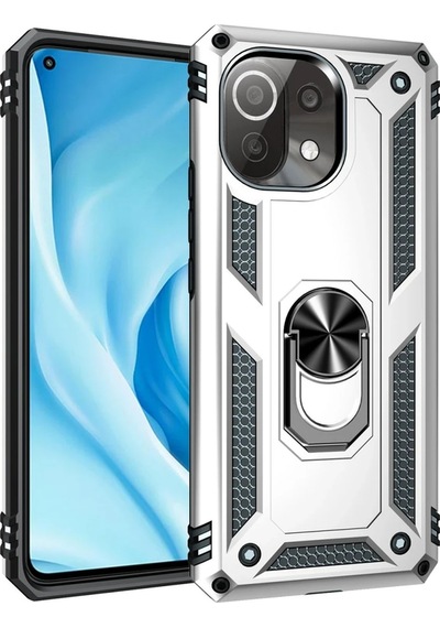 Cosmotex Newface Xiaomi Mi 11 Lite Kılıf Sofya Yüzüklü Silikon Kapak - Gümüş