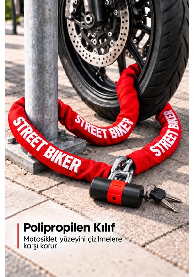 Street Biker Galvanizli Motosiklet Zincir Kilidi - Güçlendirilmiş Chain Lock 10 Mm X 90 Cm