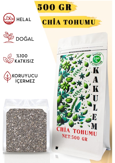 Kakulem Sertifikalı 500 Gr Glutensiz Doğal Katkısız Chia Tohumu Vegan Protein