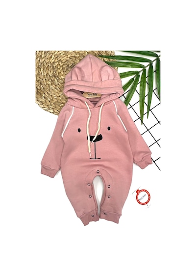 Murat Baby Erkek Bebek Kapüşonlu Ayı Desenli Tulum Pembe-7183 Pembe