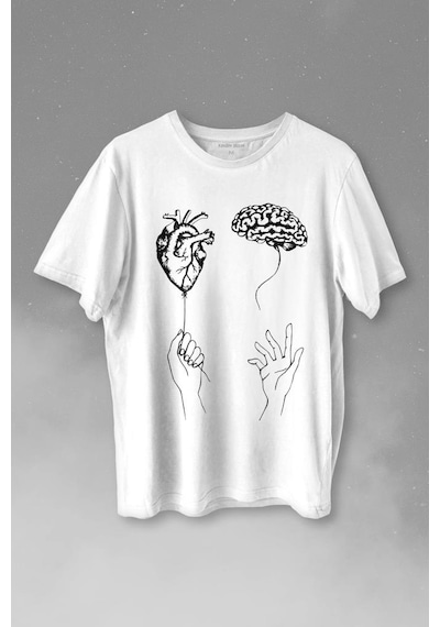 Kalp Ve Beyin Aşk Akıl Mantık Duygusal Zeka Baskılı Tişört Unisex T-shirt 001