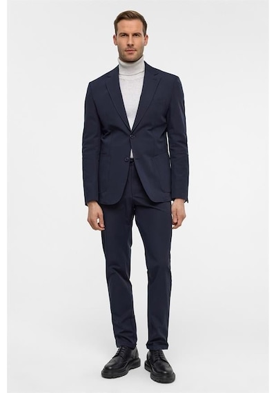 Süvari Lacivert Slim Desenli Mono Yaka 6 Drop Takım Elbise Lacivert