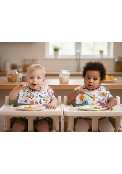 Yorni Bebek Mama Önlüğü, 3'lü Set, 6-24 Ay, Sıvı Geçirmez, Cepli, Cırtlı Kapamalı, 3 Farklı Desenli Çok Renkli