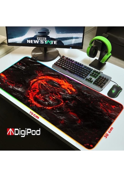 Digipod Rgb Oyuncu Mousepad Rgb 70 X 30 Gaming Oyuncu Mouse Pad Kaymaz Taban 4mm Dragon