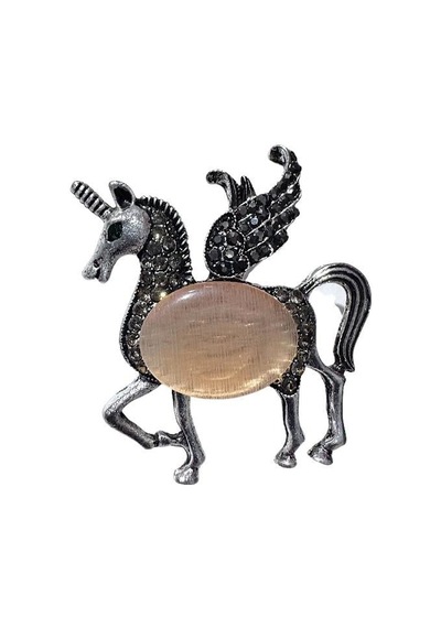 Unicorn Tek Boynuz At Broş Zirkontaş Detaylı Gümüş Renk Renkli