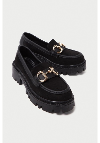 Mubiano Mb1170-s Kalın Taban Lüx Süet Tokalı Siyah Kadın Kolej Loafer Siyah