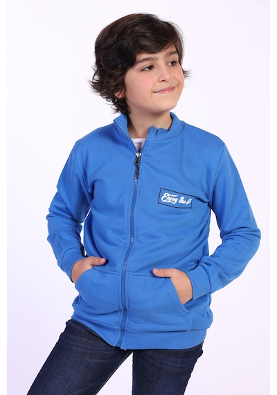 Toontoy Kids Toontoy Erkek Çocuk 2'li Takım Baskılı Dik Yaka Fermuarlı Hırka & Beli Paçası Lastikli Cepli Jogger Eşofman Altı Saks