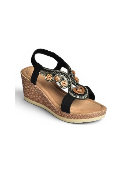 Fox Shoes Y274501609 Siyah Dolgu Tabanlı Kadın Sandalet