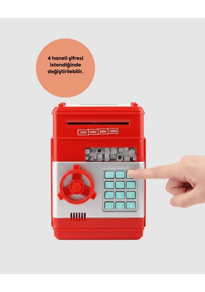 Elektronik Kumbara, Şifreli, Kırmızı, Atm Görünümlü