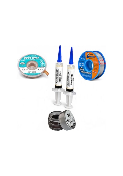 Lehimleme Seti 0,8 Mm 40 Gr Lehim Teli 2 Li Flux Cp-3515 Lehim Fitili Havya Ucu Temizleme Kremi Seti St04