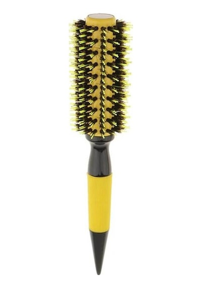 Koodmax Ahşap Saplı Naylon Kıl Saç Şekillendirici Fön Fırçası - Saç Düzleştirici Tarak 4.5cm - Sarı - Siyah