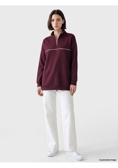 Lcw Modest Mürdüm Soft Touch Oversize Kadın Sweatshirt Tunik
