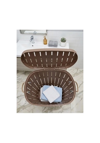 65l Dekoratif Kapaklı Banyo Kirli Çamaşır Sepeti - Geniş Hacim Ve Hasır Saplı - Bej - 863791536 Bej