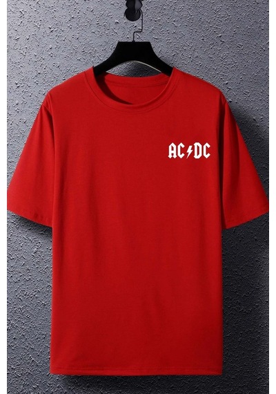 Unisex Acdc Baskılı T-shirt Kırmızı