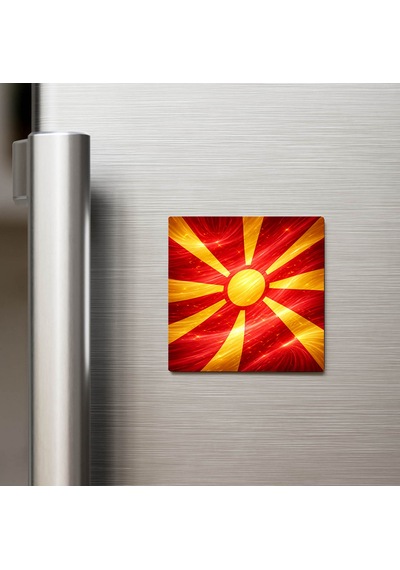 Kuzey Makedonya North Macedonia Abstract Ülke Bayraklı Buzdolap Magneti - 9x9 Cm