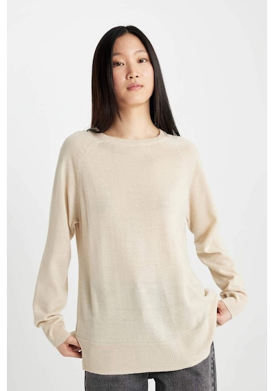 Defacto Regular Fit Yumuşak Dokulu Bisiklet Yaka Basic Düz Triko Kazak I6913AZ24WNBG702 Bej