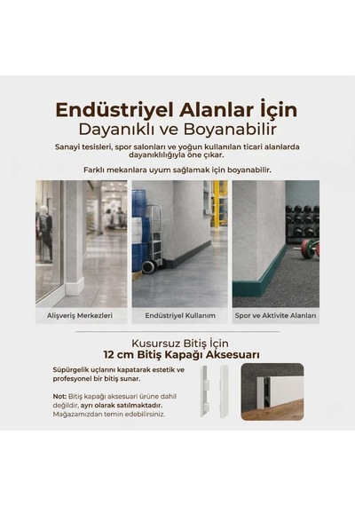 Espumo Kompozit Süpürgelik 12 cm Beyaz | Suya Dayanıklı Parke Duvar Süpürgelik 2,40 m ESP501