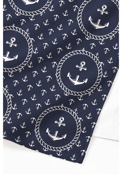 Çapa Marine Lacivert Plaj Havlu Örtüsu - Nautical Halat Motifli Hızlı Kuruyan Mikrofiber Havlu Örtü Çok Renkli