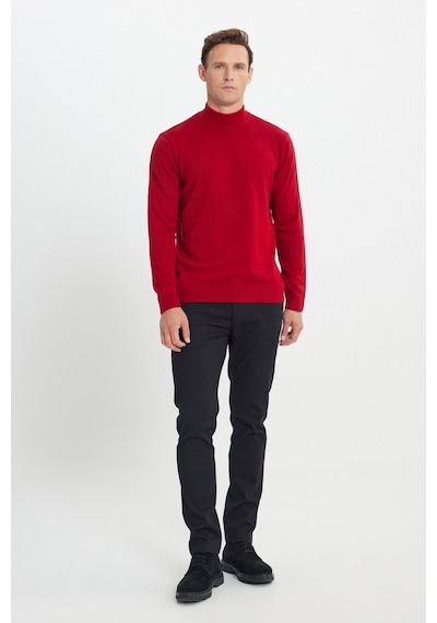 AC&Co / Altınyıldız Classics Erkek Kırmızı Standart Fit Normal Kesim Yarım Balıkçı Yaka Triko Kırmızı