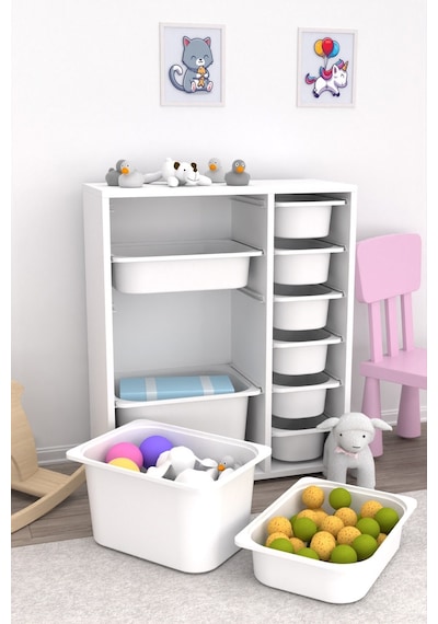 Zen Çok Amaçlı Oyuncak Dolabı 10 Sepetli - Beyaz 2d2k6u Beyaz