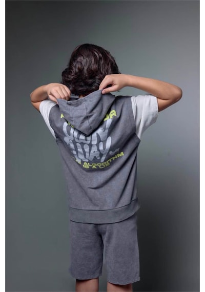 Defacto Oversıze Baskılı Sweatshirt Kumaşı Kısa Kollu Tişört Erkek Çocuk G9737a826smgr452 Gri-gr452