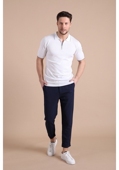 Ferraro Beyaz Polo Yaka Fermuarlı Erkek Pamuk Triko T-Shirt-Beyaz (417942828) Beyaz