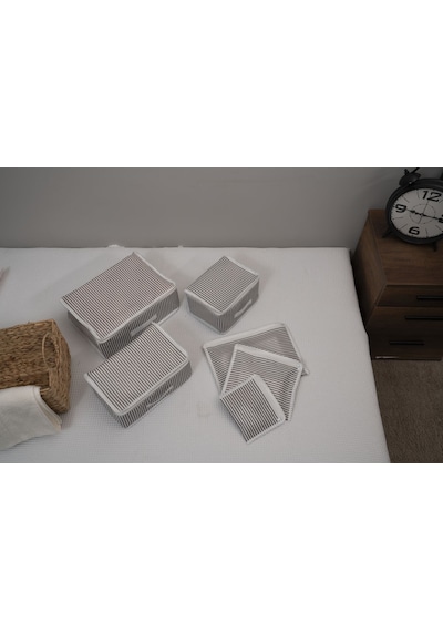 Adarya Home 6'lı Valiz Düzenleyici Set - Çizgili-filesiz Gri - Beyaz