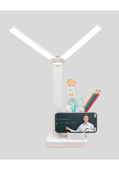 Kısılabilir Led Masa Lambası Kalemlik Ve Telefon Standlı, Göz Yormayan Işık Yeni Nesil Standart
